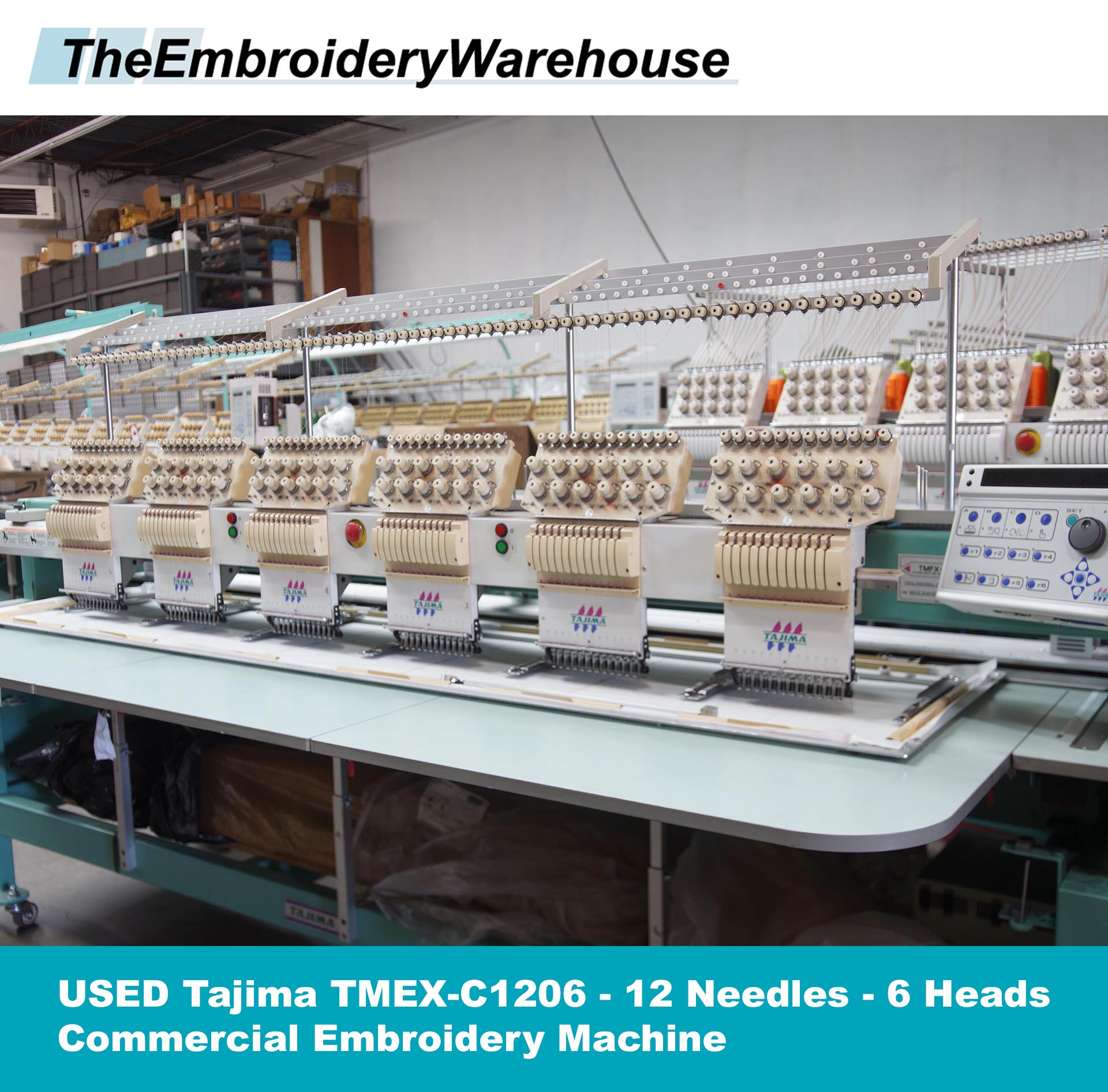 USED TAJIMA TMFXC1206 6 Head 12 Needles Commercial Embroidery Machine